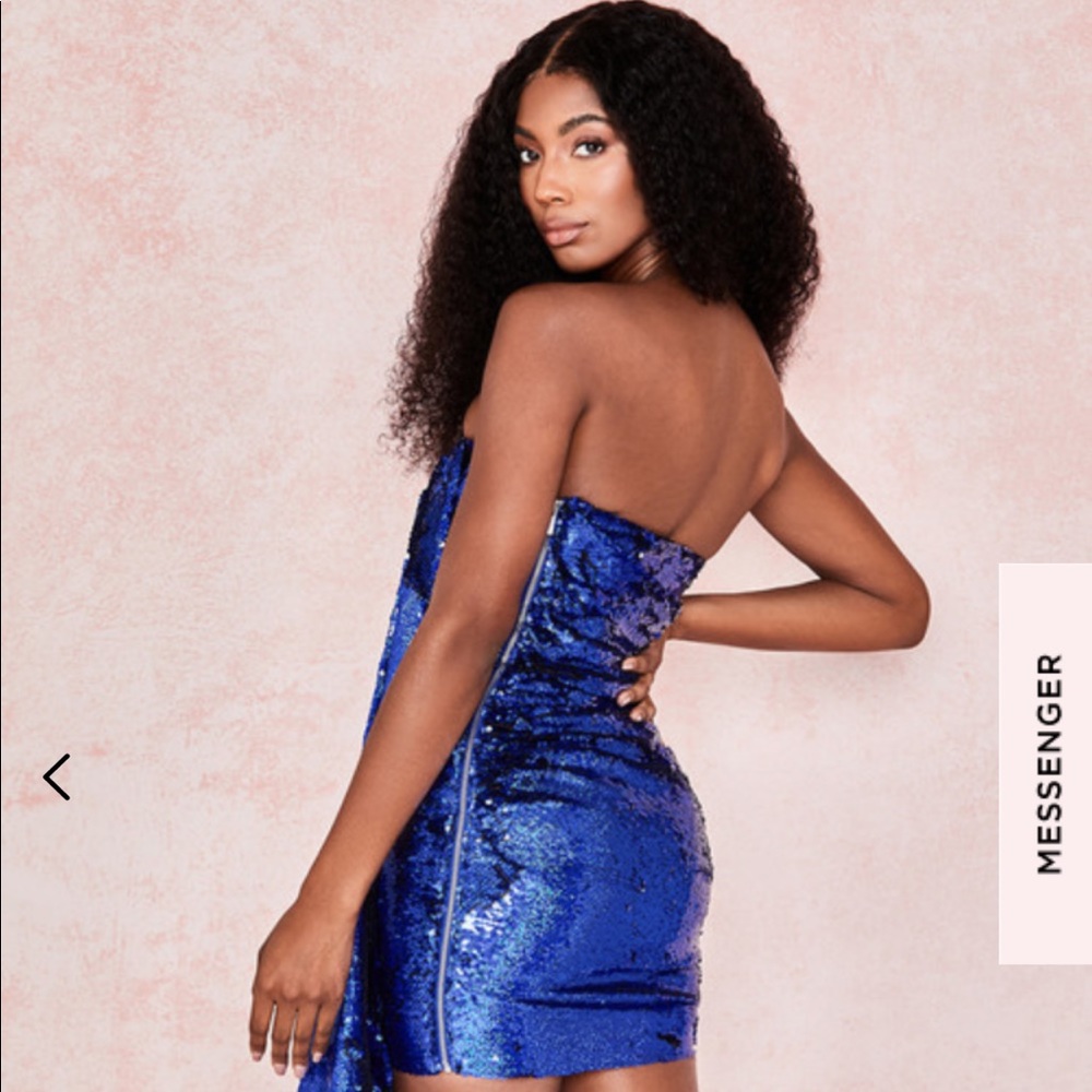 COBALT SEQUIN STRAPLESS MINI DRESS